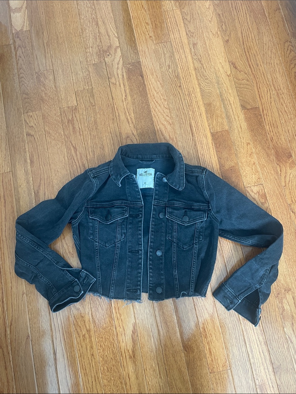 Hollister Black Cropped Denim Jacket for Kids